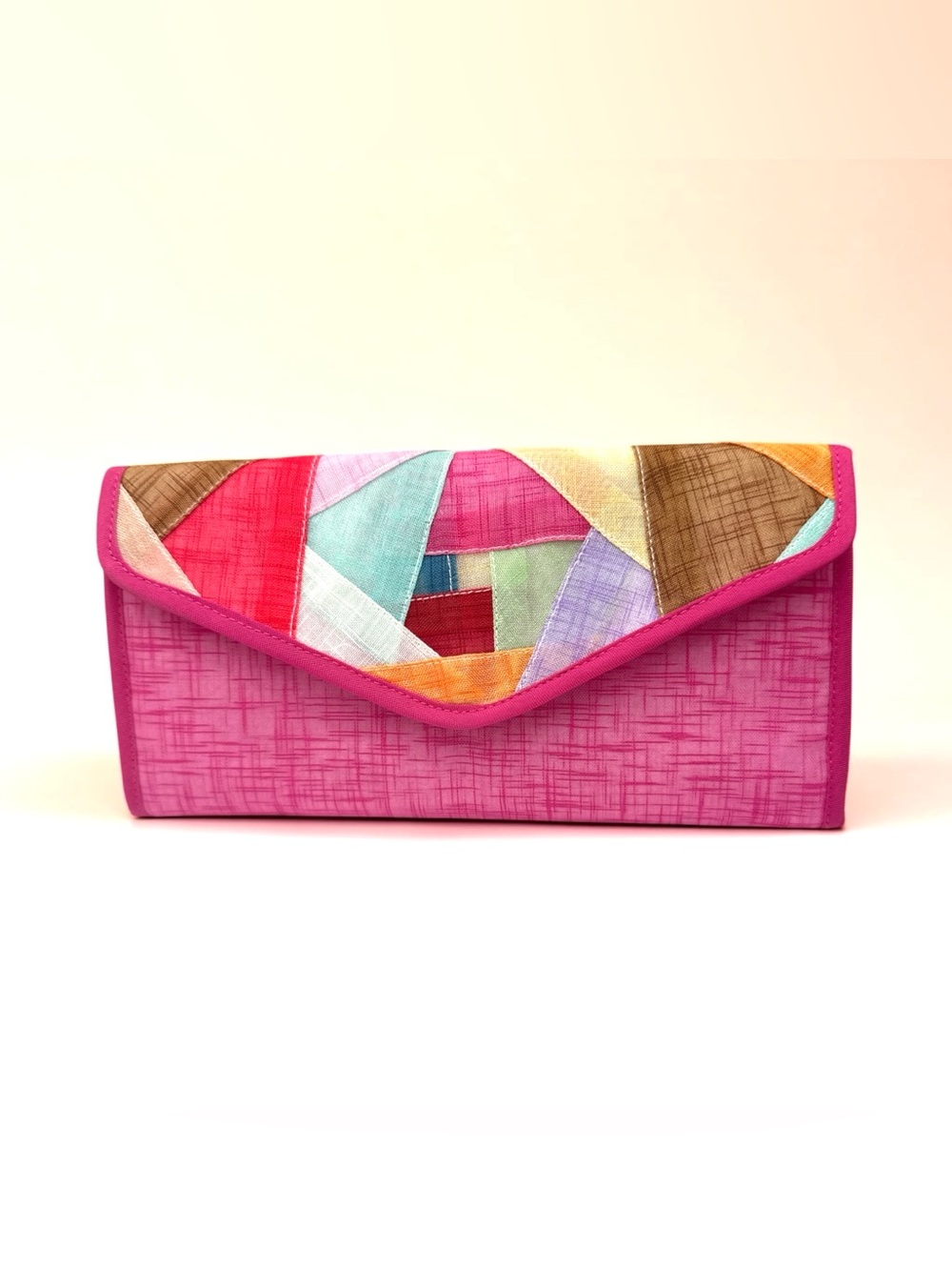 Korean Pojagi Pink Patchwork 3 Fold Long Wallet- Like New